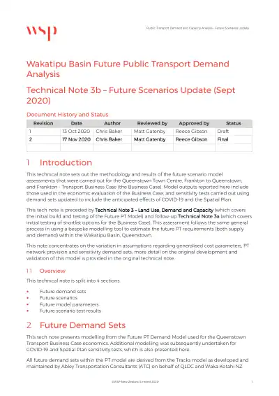 Wakatipu Basin Future Public Transport Demand Analysis – Technical Note 3b – Future Scenarios Update (Sept 2020)