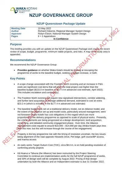 NZUP Governance Group: NZUP Queenstown Package Update