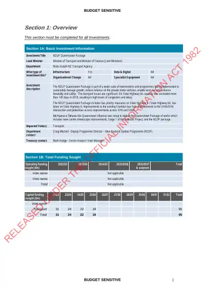 Advice to Minister - Queenstown Package (Budget cost escalation claim: NZUP Queenstown Package)