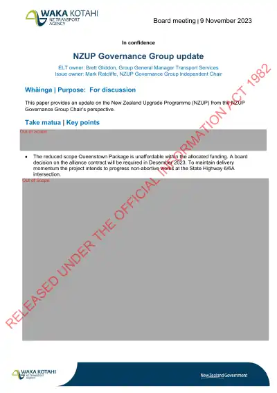 NZUP Governance Group update (Board meeting 9 November 2023) - extract