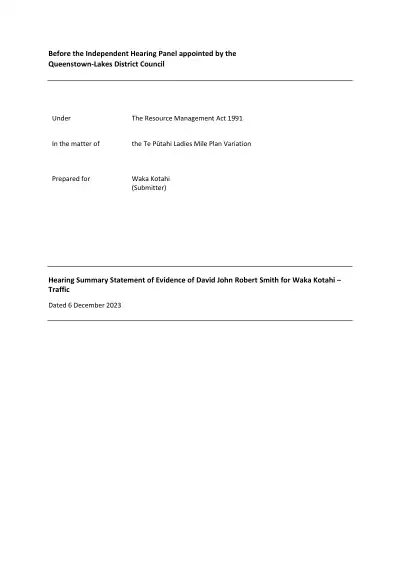 Hearing Summary Statement of Evidence of David John Robert Smith for Waka Kotahi – Traffic