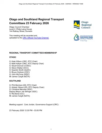 Otago and Southland Regional Transport Committees 23 February 2026 - Agenda