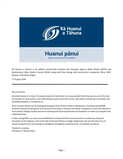Kā Huanui a Tāhuna – Huanui Pānui August 2026