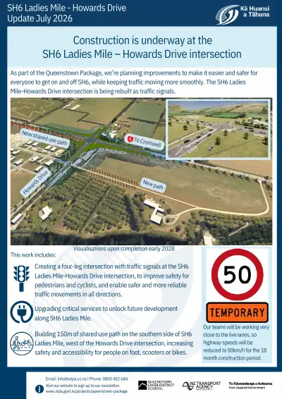 SH6 Ladies Mile – Howards Drive work notice, July 2026