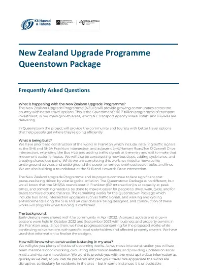 NZ Upgrade Queenstown FAQs August 2024