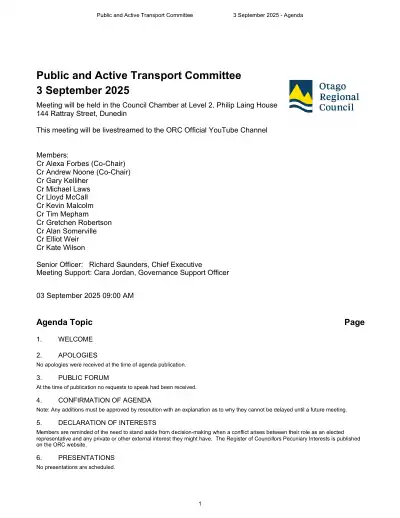 ORC Public and Active Transport Committee 3 Sep 2025 – Agenda