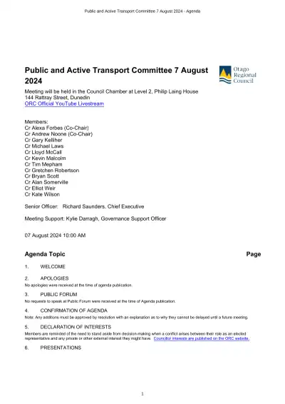 ORC Public and Active Transport Committee 7 Aug 2024 – Agenda