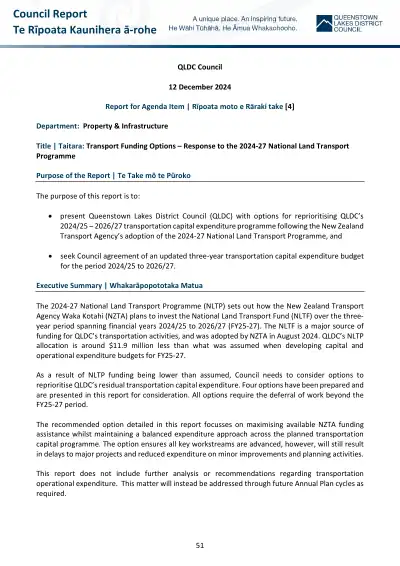 QLDC Council report 12 Dec 2024 – Transport funding options