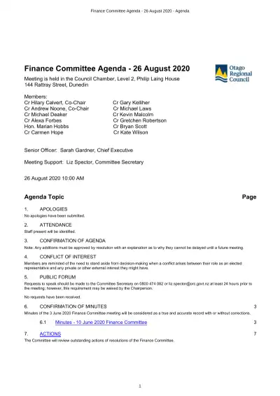 ORC Finance Committee 26 Aug 2020 – Agenda