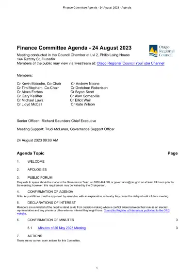 ORC Finance Committee 24 Aug 2023 – Agenda