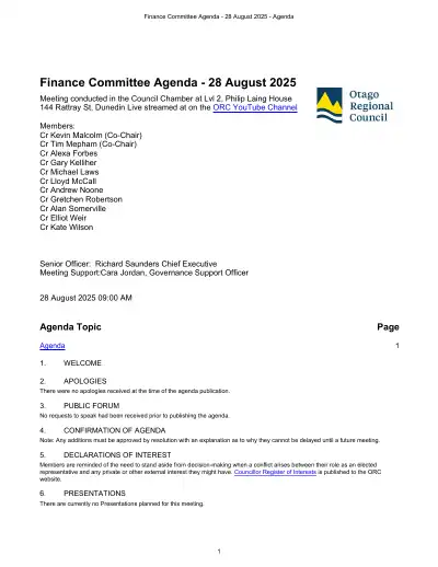 ORC Finance Committee 28 Aug 2025 – Agenda