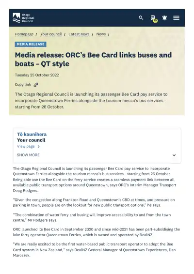 ORC's Bee Card links buses and boats – QT style (media release)