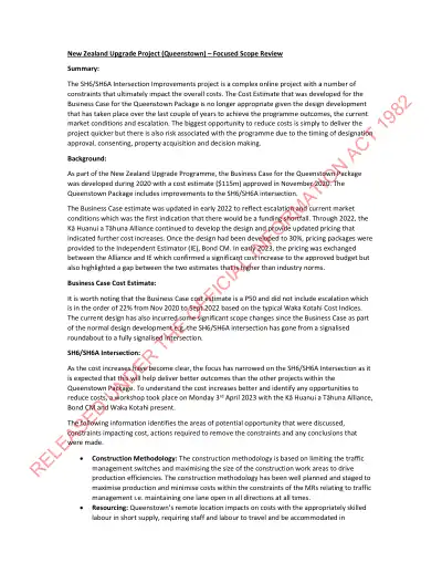 NZ Upgrade Programme (Queenstown) – Focused Scope Review report (final, 6 April 2023)