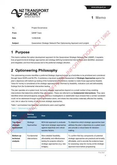 Queenstown Strategic Network Plan – optioneering approach and longlist (technical memo, final, 12 June 2026)