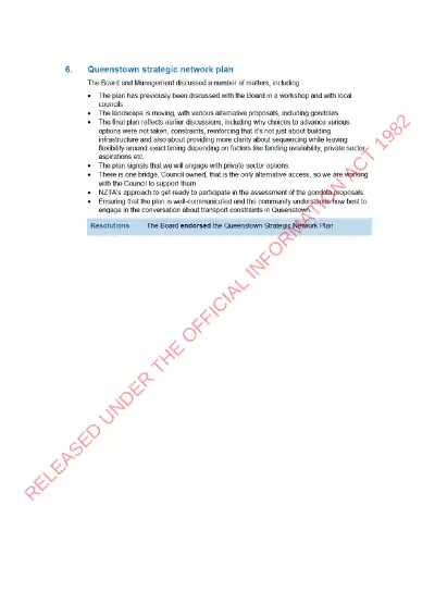 NZTA Board minute excerpt – Queenstown Strategic Network Plan endorsed (12 August 2026)