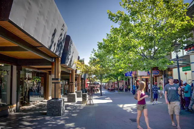 A pedestrian street in downtown Queenstown.