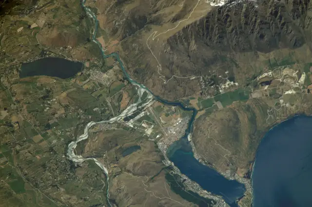 An astronaut’s view of Frankton, Queenstown and the Frankton Arm, taken from the International Space Station in 2007.