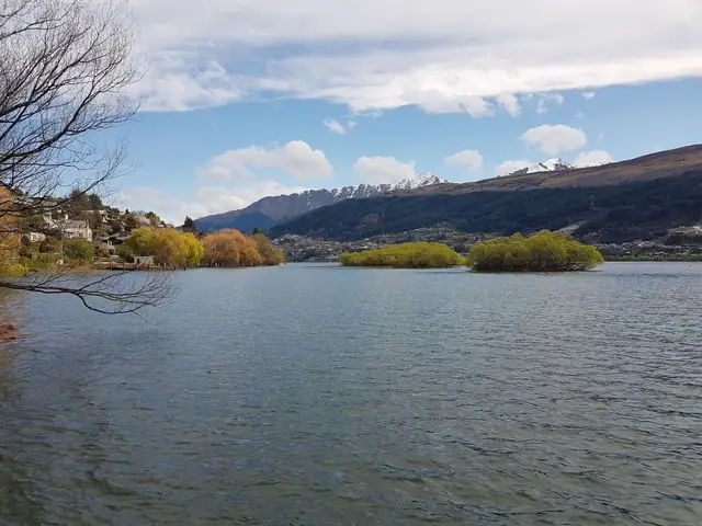 The Frankton Arm seen from the Kawarau Falls bridge, looking back toward the lake.